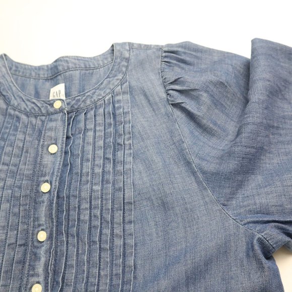 Gap pleated buttoned puff sleeve denim women's shirt Size S - Picture 8 of 11